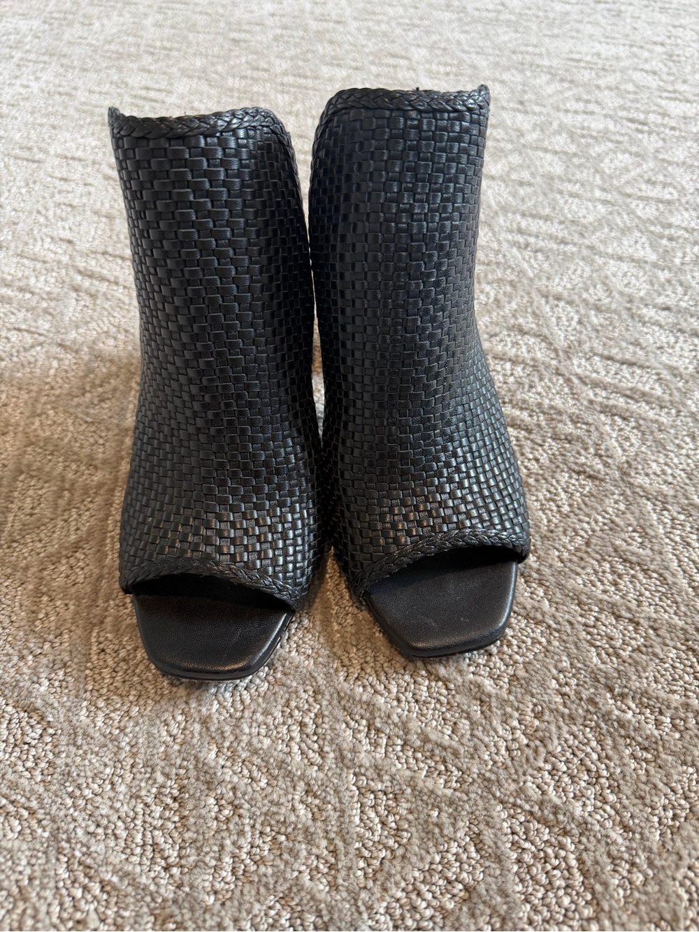 BCBGMaxAzria Fabianna Black Woven Open-Toe Ankle Booties